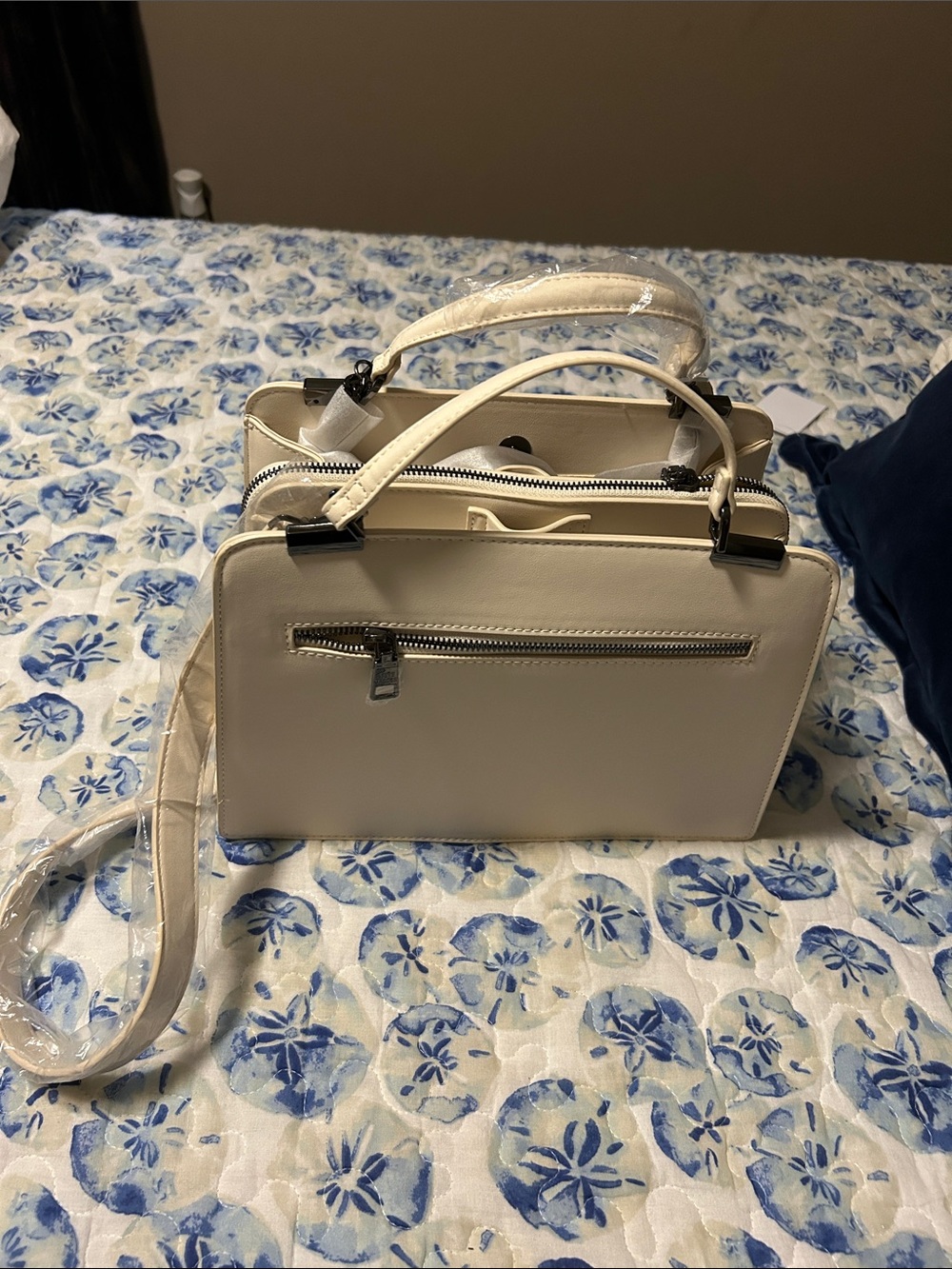 Steve Madden Cream Satchel with Top Handle and Strap - Picture 2 of 5